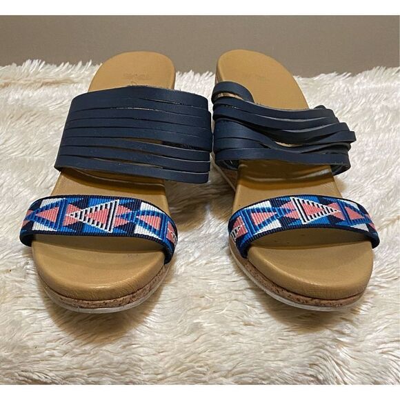 Teva Women’s Arabella Navy Blue Tribal Aztec Cork Wedge Sandal Sz 9 US - Picture 3 of 8